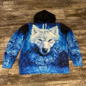 Blue Wolf Graphic Sweater Size Small/Medium